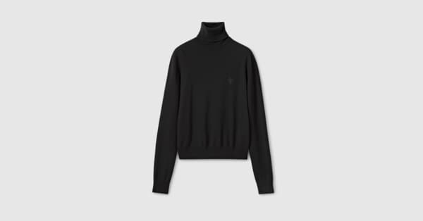 Knit wool turtleneck with embroidery in black | GUCCI® US