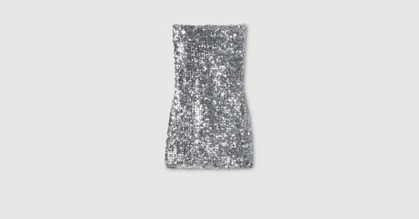 GUCCI Embroidered Sequin Elastic Fabric Dress, Size 42 IT