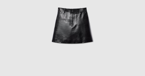 Leather mini skirt in black | GUCCI® US