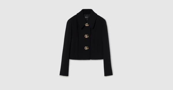 Crêpe wool jacket with Double G button in black | GUCCI® US