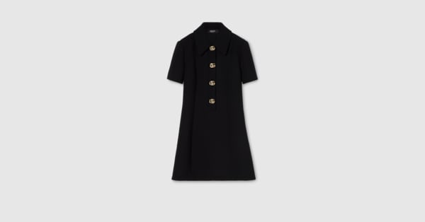 crepe knit button soft dress Crêpe wool with Double G in black Knit daisy