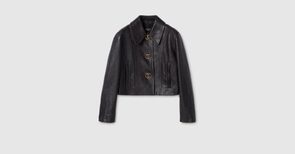 Leather with aged effect jacket in black | GUCCI® US