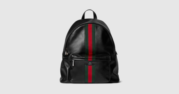 Web Trademark large backpack in black leather | GUCCI® US