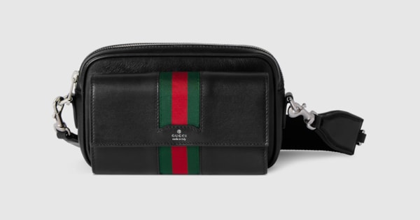 Web Trademark mini bag in black leather | GUCCI® CA