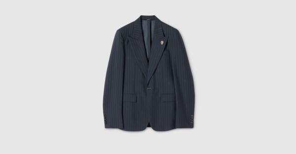 Gucci pinstripe wool jacket in dark blue and grey | GUCCI® US