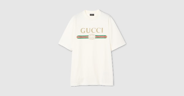 Cotton jersey and silk T-shirt with print in white | GUCCI® US