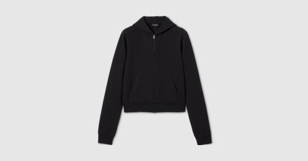 Cotton jersey and cashmere zip jacket in black | GUCCI® US