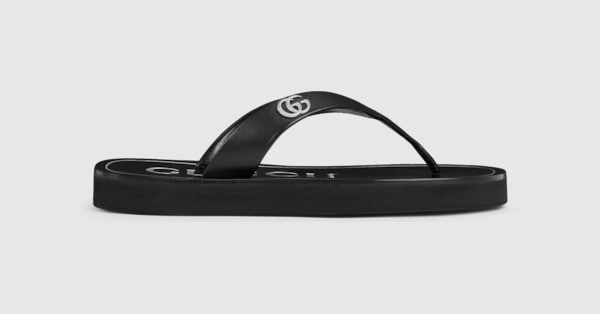 Women's thong sandal with Double G in black leather | GUCCI® US