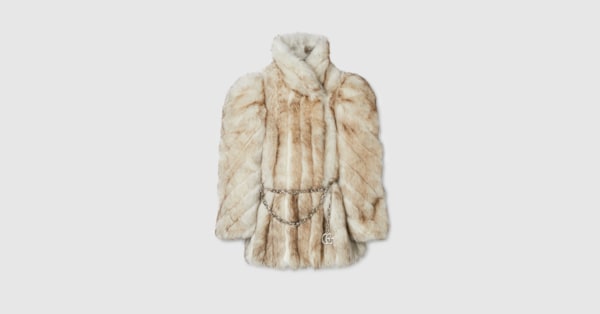 Smooth long shearling coat in ivory and beige | GUCCI® US