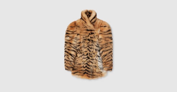 Smooth long shearling coat in white, brown and black | GUCCI® US