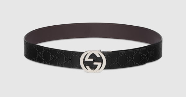 Black Gucci Signature / Brown Leather Reversible Belt | GUCCI® US