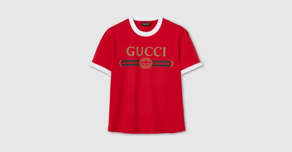Cotton jersey T-shirt with print in red | GUCCI® SI