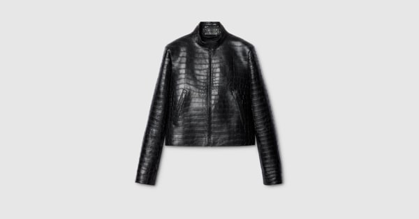 Crocodile leather jacket in black | GUCCI® US