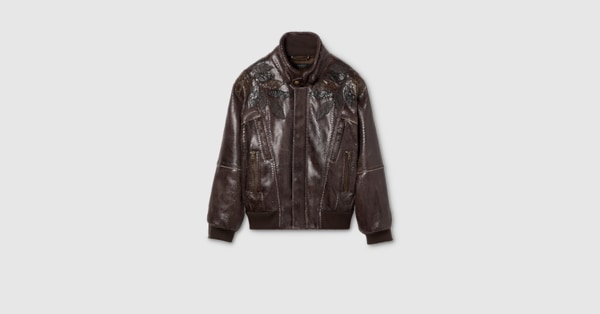 レザー ボンバージャケット ・ダークブラウン | GUCCI公式