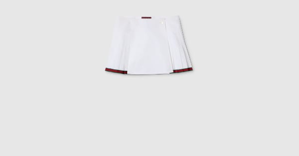 Heavy cotton poplin pleated skirt in white | GUCCI® CA