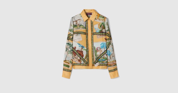 プリント入り シルクツイル シャツ ・マルチカラー | GUCCI公式