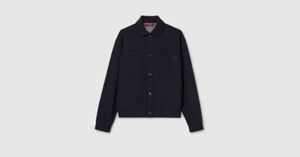 Cotton jersey jacket with embroidery in dark blue | GUCCI® US