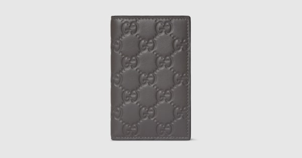 GG Emblem card case in grey GG leather | GUCCI® US