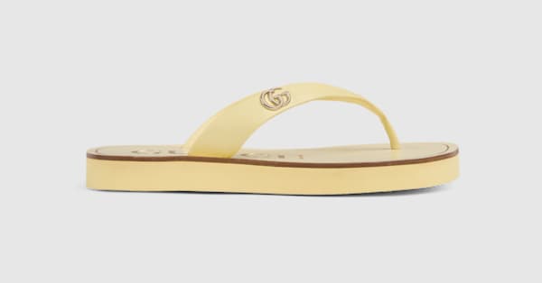 Women's thong sandal with Double G in yellow leather | GUCCI® US