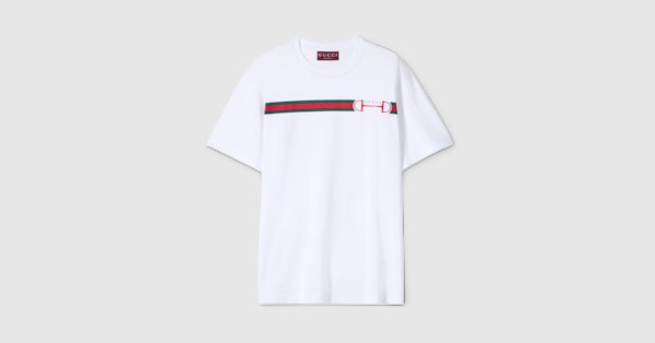 Cotton jersey T-shirt with print in white | GUCCI® SI