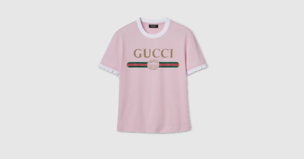 Cotton jersey T-shirt with print in light pink | GUCCI® US