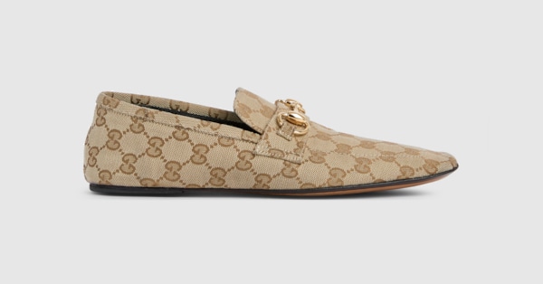 Women's loafer with Horsebit in sand GG canvas | GUCCI® US