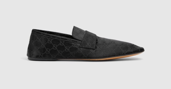 Men's Ragazzo loafer in black GG satin | GUCCI® US