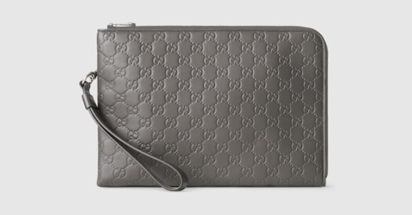 GG Emblem medium pouch in grey GG Supreme | GUCCI® US