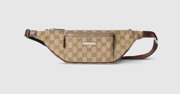 グッチ タグ〕スモール ベルトバッグ ・サンド＆ブラウン GGキャンバス