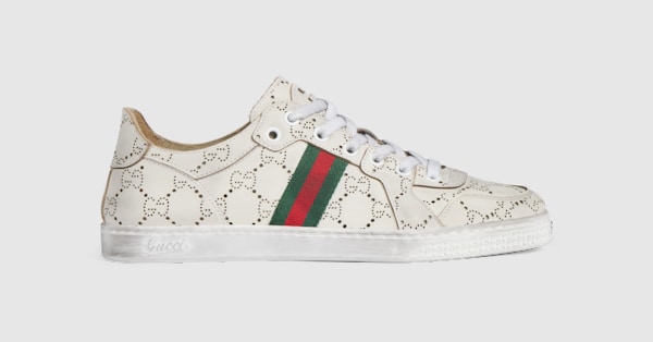Women's Stretch low-top sneaker in white GG leather | GUCCI® US