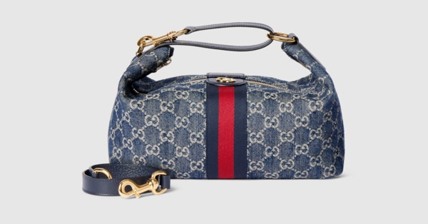 Gucci Vanity medium top handle bag in blue and white GG denim