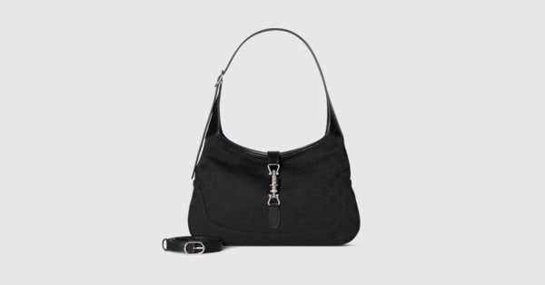 Gucci Jackie 1961 medium shoulder bag in black GG canvas | GUCCI® INT