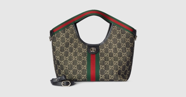 Gucci Giglio small tote bag in black and white GG denim | GUCCI® RO
