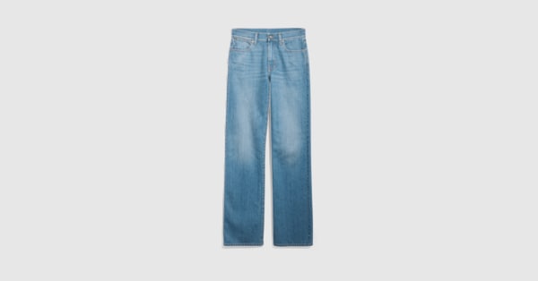 Bleached washed cotton denim pants in blue | GUCCI® US