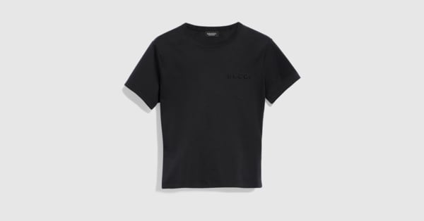 Cotton jersey T-shirt with embroidery in black | GUCCI® US
