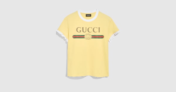 Cotton jersey T-shirt with print in light yellow | GUCCI® INT