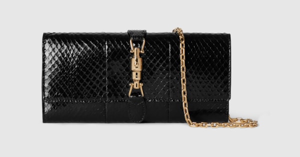 Gucci Jackie anaconda wallet on chain in black | GUCCI® US