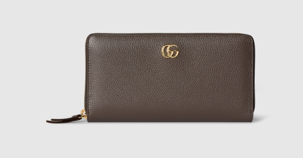 GUCCI GGパターン ブラウンレザー長財布 ダブルG バイカラー ジップアラウンドウォレット ・ダークトープ