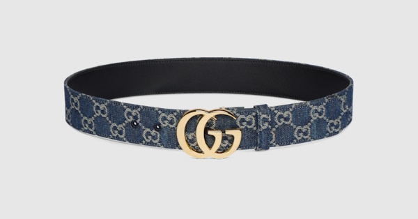 GG Marmont wide belt in dark blue GG denim | GUCCI® US