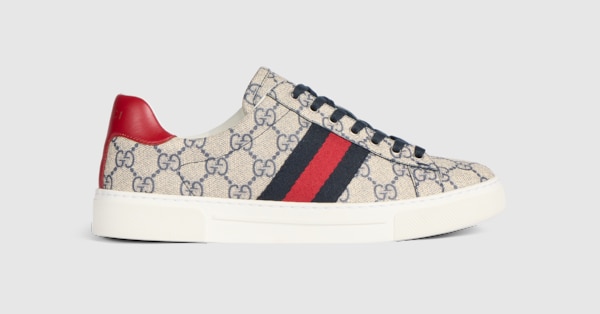 Women's Gucci Ace sneaker with Web in beige and blue Supreme