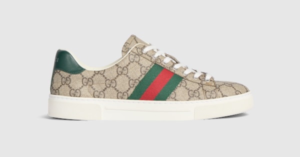 Women's Gucci Ace sneaker with Web in beige and ebony Supreme