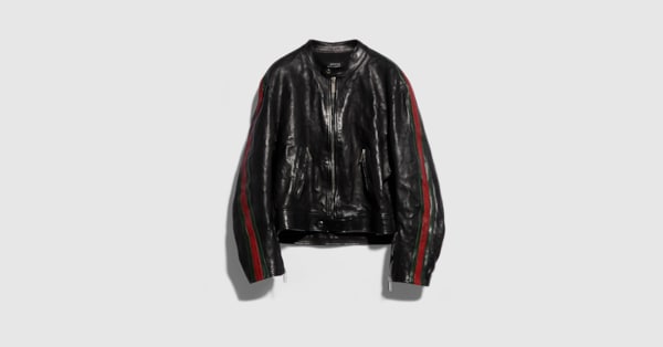 Buffalo leather biker jacket with Web in black | GUCCI® RO