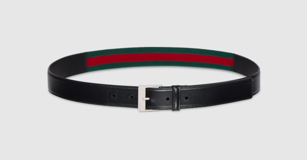 Belt with squared buckle in black leather | GUCCI® US
