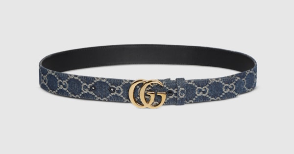 GG Marmont belt in dark blue GG denim | GUCCI® AU
