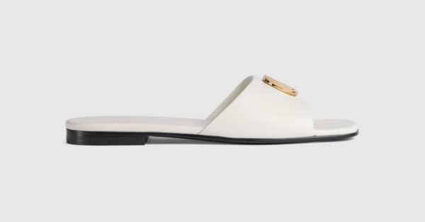 Women's slide sandal with Double G in white leather | GUCCI® US