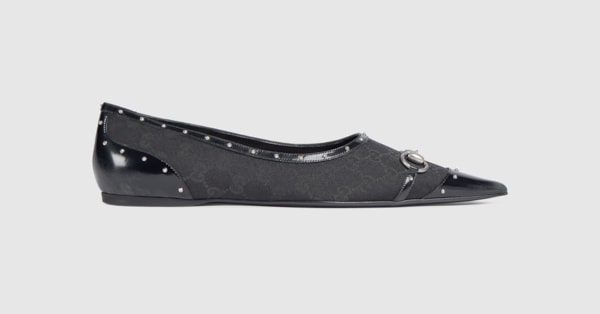 Men's point-toe studded loafer in black GG canvas | GUCCI® US