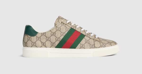 Men's Gucci Ace sneaker with Web in beige and ebony GG Supreme