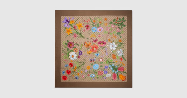 【GUCCI】Multicolor Blooms Shawl 【新品未使用】 gucci-pink-purple-Blooms-Print