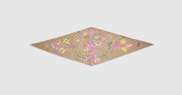 Printed GG silk twill diamond scarf in multicolor | GUCCI® US