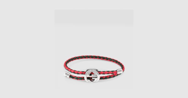 Braided leather bracelet with Web in 925 sterling silver | GUCCI® US